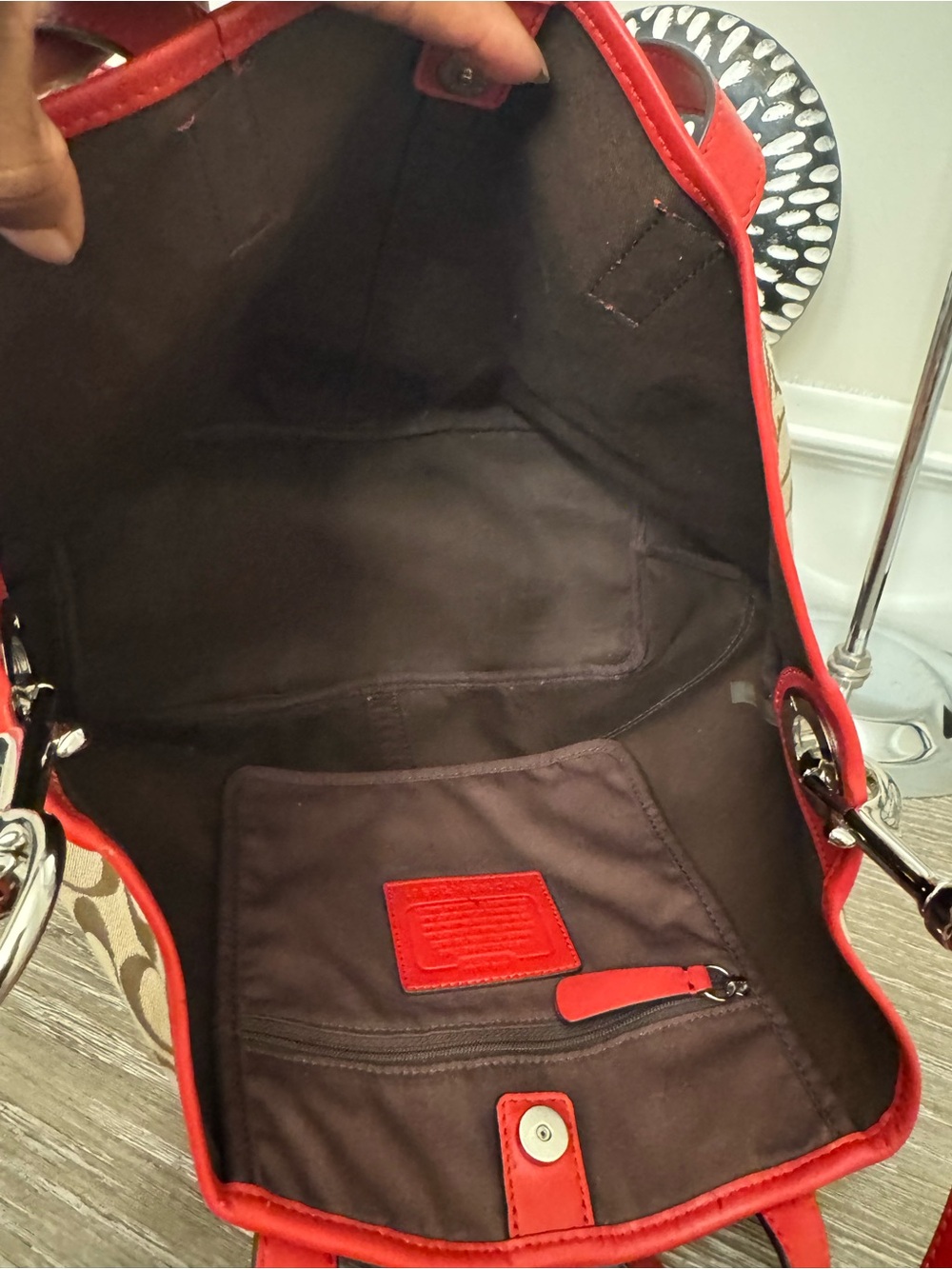 Coach Signature Canvas Shoulder Bag with Red Leather Accents. Missing hang tag - Picture 3 of 12